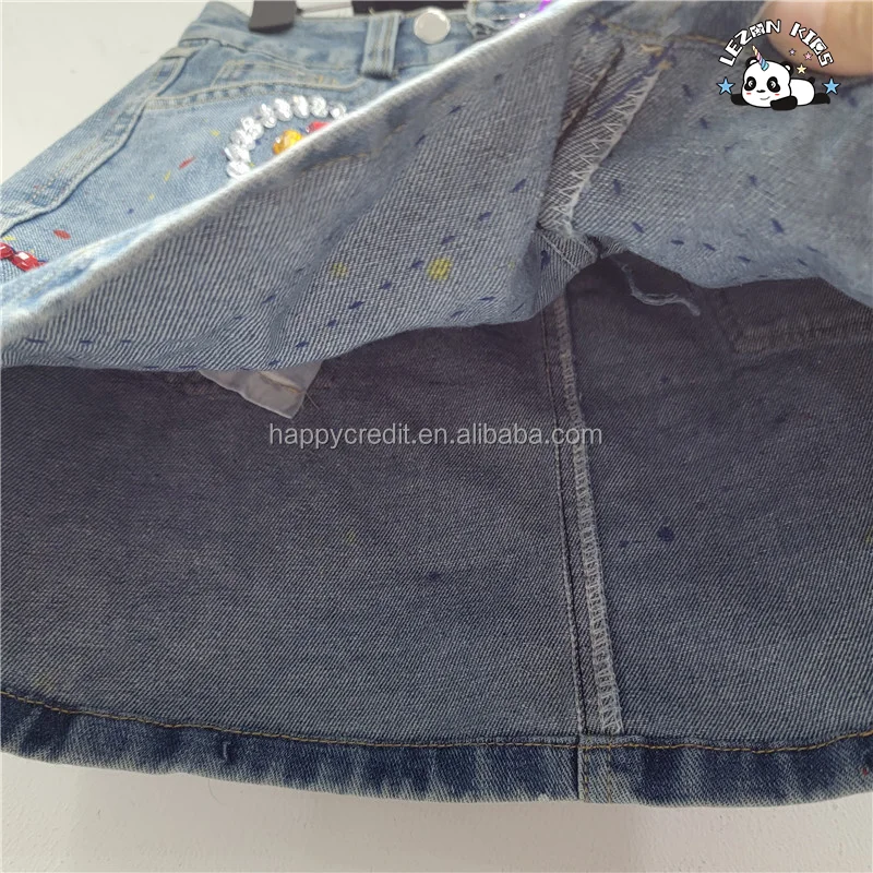 LEZONKIDS - Custom Design Fashion Hand Make Gems Denim Skirt Kid's Stones Skirt Casual A-Line Denim 2-14 Years Denim Skirt